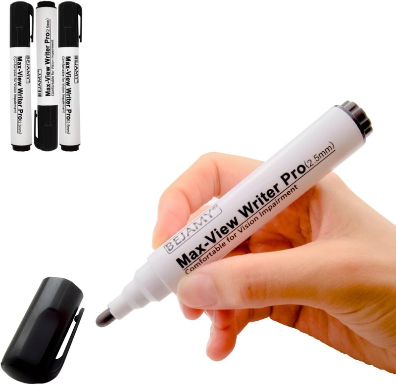 Bejamy (Bullet Tip-2.5mm, PACK of 3, Black Water-Based ink) Max-View Writer Pro Bold Writing Pen, Low Vision Assistive Writing Tool for Visual Impairment,Odorless,Non-Toxic,No Oil,Alcohol Free - Image 1